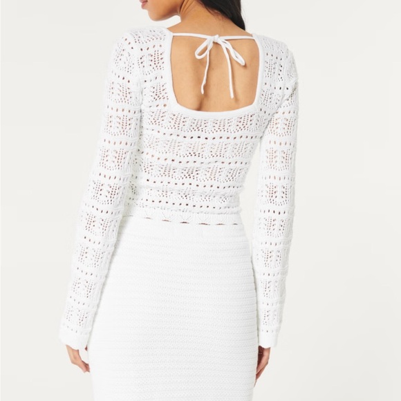 Long-Sleeve Square-Neck Crochet-Style Sweater - Picture 7 of 8